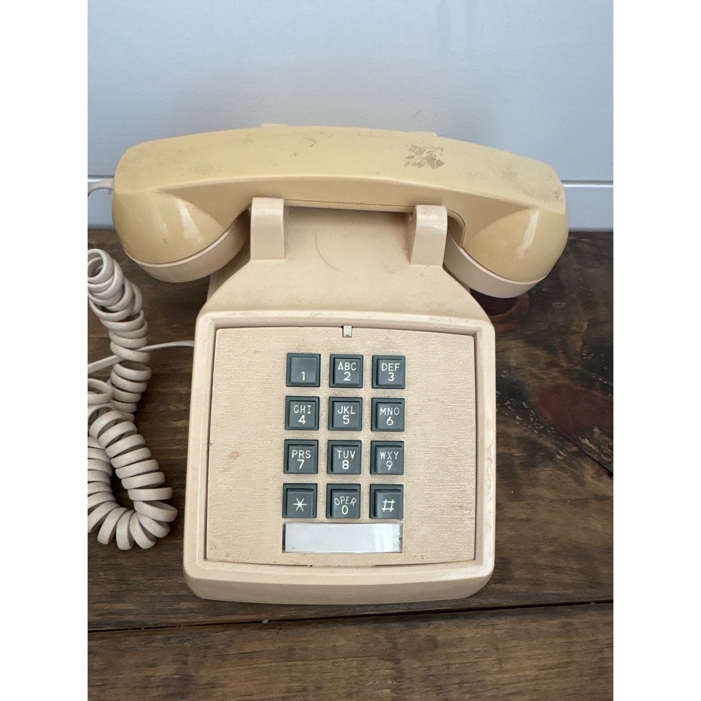 Vintage Cortelco Push Button Desk Phone Beige Retro Landline Telephone USA